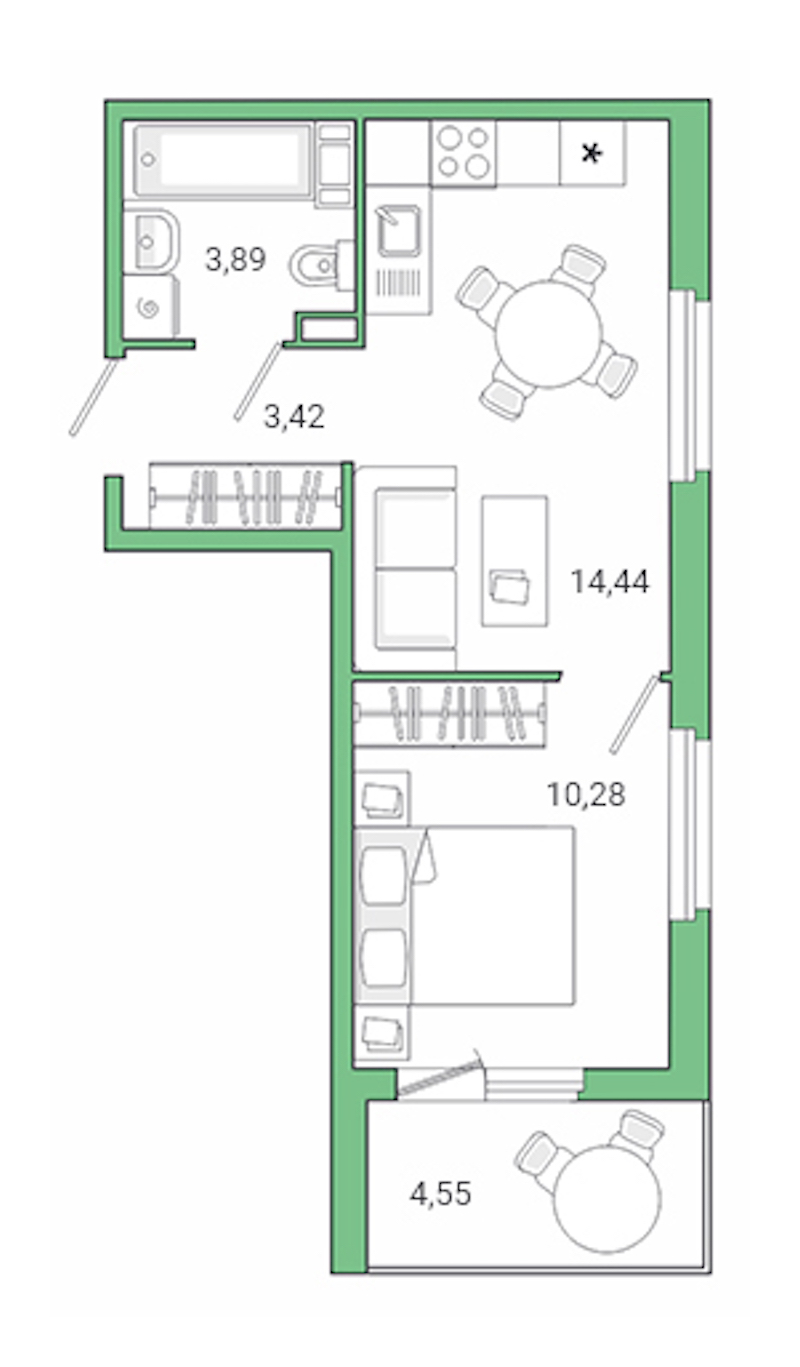 1-комнатная квартира 36.58 м², 6/10 эт., ЖК «Jaanila Drive»